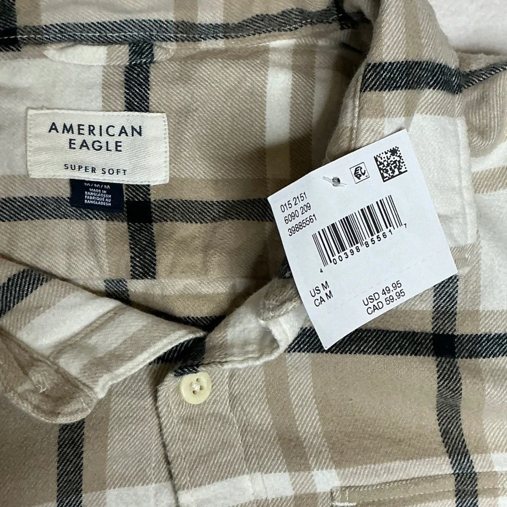 NWT American Eagle Outfitters Men's Flannel Shirt Long Sleeve Plaid Button Up‎ M